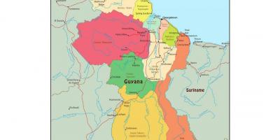 Kort Guyana, der viser 10 administrative regioner