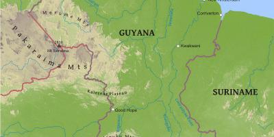 Kort Guyana, der viser lav kystslette