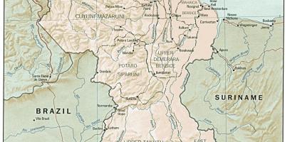 Kort, der viser indianske bosættelser i Guyana