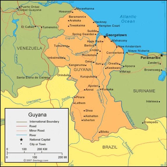 kort Guyana politiske 
