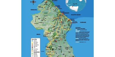 Kort af kort, der viser, hvordan indianerne kom til Guyana