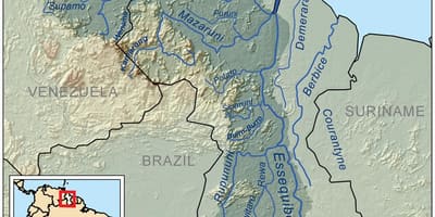 Kort Guyana, der viser floder